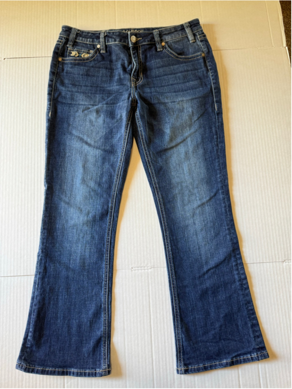 Women's Rock & Roll Denim Jeans Size 29X30 Blue Embroidered Bootcut